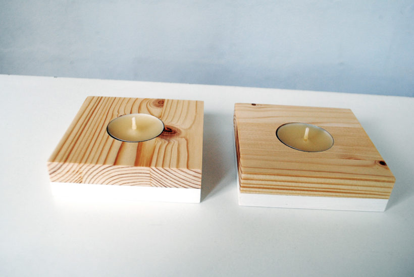 Wooden tea light candle holder pinewood set of 2 pieces