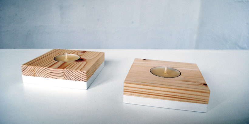 Wooden tea light candle holder pinewood set of 2 pieces
