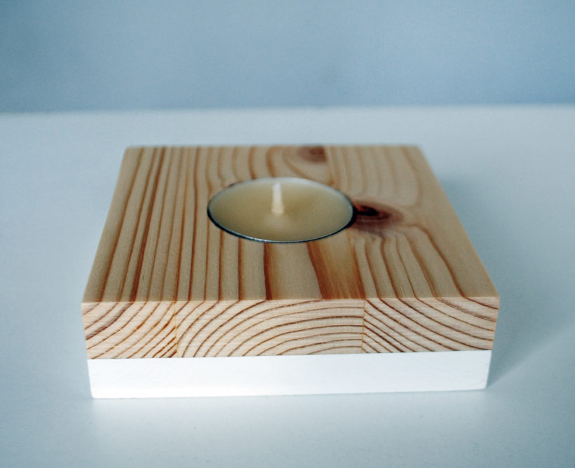 Wooden tea light candle holder pinewood set of 2 pieces