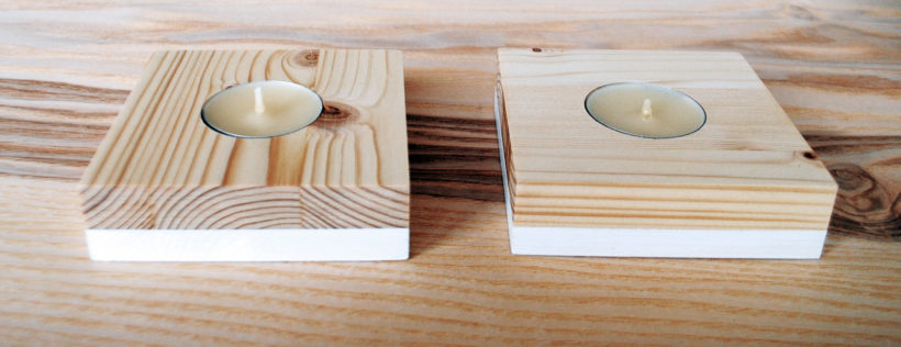 Wooden tea light candle holder pinewood set of 2 pieces