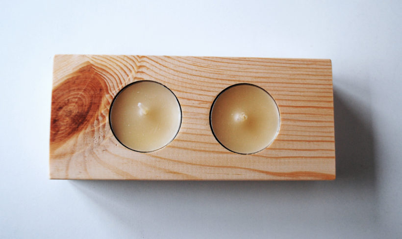 Wooden tea light candle holder spruce for 2 candles