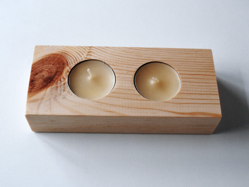 Wooden tea light candle holder spruce for 2 candles