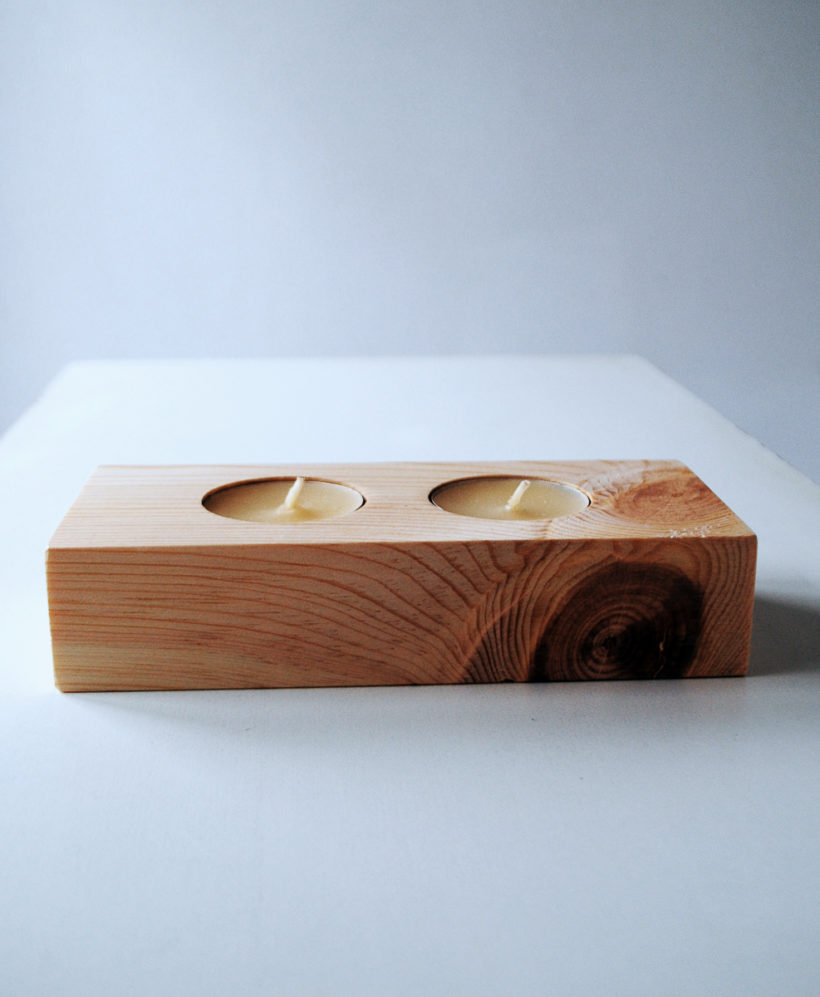 Wooden tea light candle holder spruce for 2 candles