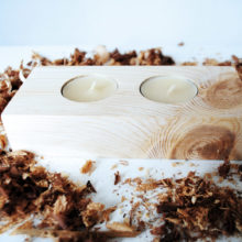 Wooden tea light candle holder spruce for 2 candles