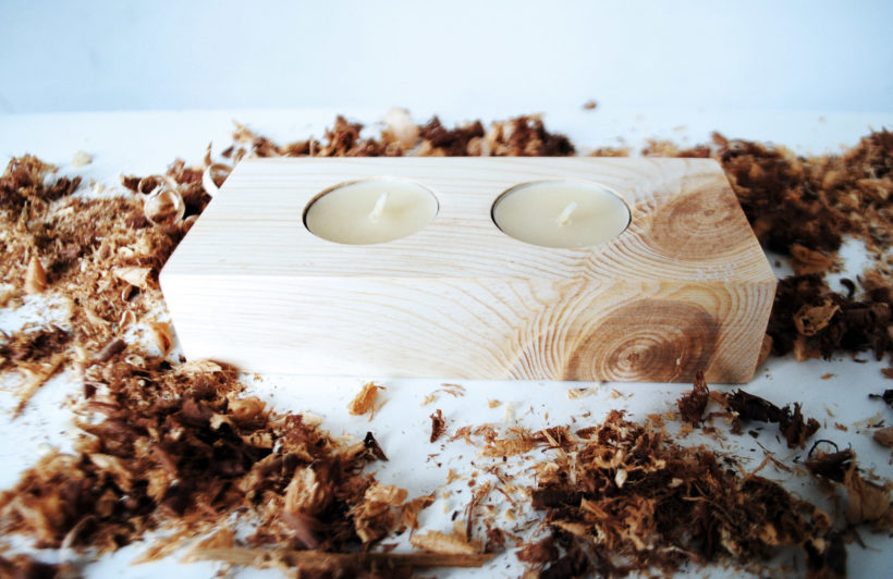 Wooden tea light candle holder spruce for 2 candles