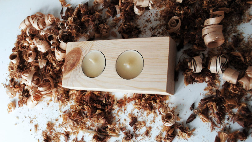 Wooden tea light candle holder spruce for 2 candles