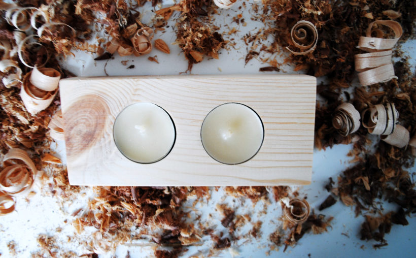 Wooden tea light candle holder spruce for 2 candles
