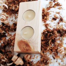 Wooden tea light candle holder spruce for 2 candles