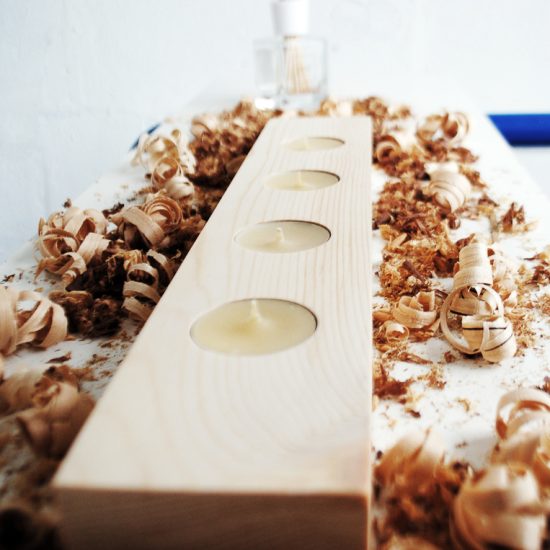 Wooden tea light candle holder spruce for 4 candles