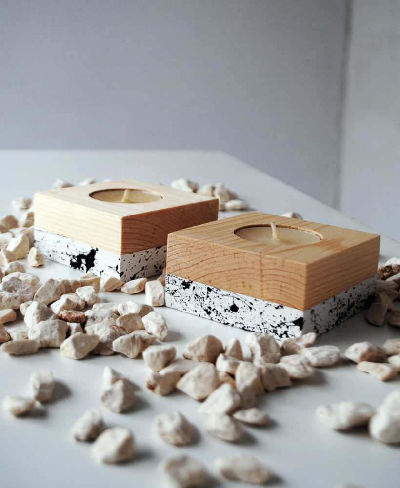 Ξύλινα κηροπήγια για ρεσώ από ξύλο έλστου σετ 2 τεμαχίων – βαμμένα με τεχνική μαρμάρου