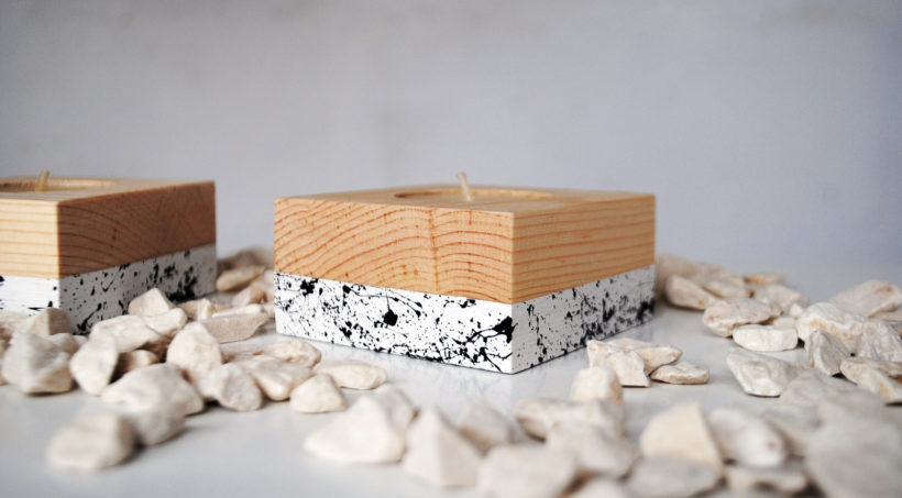 Ξύλινα κηροπήγια για ρεσώ από ξύλο έλστου σετ 2 τεμαχίων – βαμμένα με τεχνική μαρμάρου