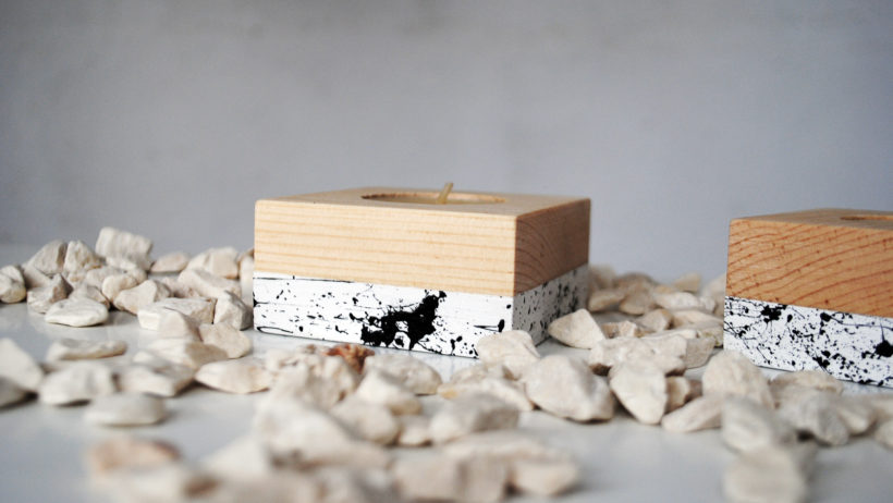 Ξύλινα κηροπήγια για ρεσώ από ξύλο έλστου σετ 2 τεμαχίων – βαμμένα με τεχνική μαρμάρου