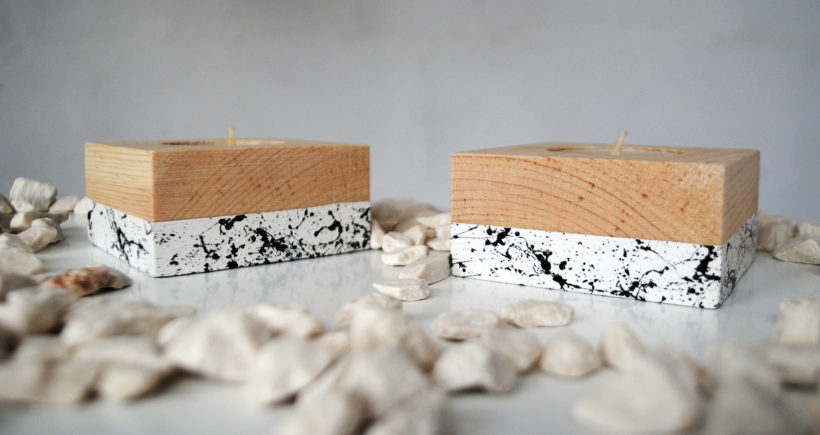 Ξύλινα κηροπήγια για ρεσώ από ξύλο έλστου σετ 2 τεμαχίων – βαμμένα με τεχνική μαρμάρου