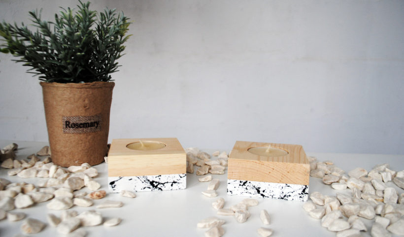 Ξύλινα κηροπήγια για ρεσώ από ξύλο έλστου σετ 2 τεμαχίων – βαμμένα με τεχνική μαρμάρου