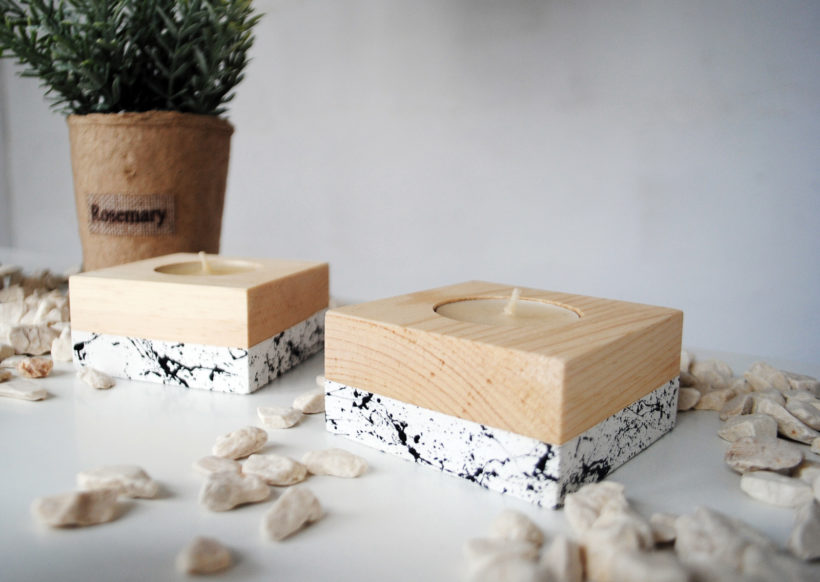 Ξύλινα κηροπήγια για ρεσώ από ξύλο έλστου σετ 2 τεμαχίων – βαμμένα με τεχνική μαρμάρου