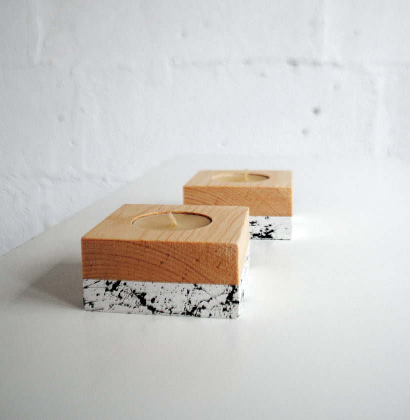 Ξύλινα κηροπήγια για ρεσώ από ξύλο έλστου σετ 2 τεμαχίων – βαμμένα με τεχνική μαρμάρου