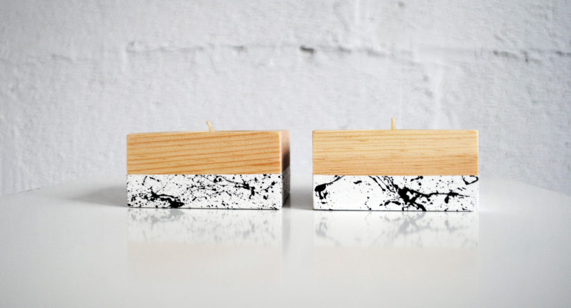 Ξύλινα κηροπήγια για ρεσώ από ξύλο έλστου σετ 2 τεμαχίων – βαμμένα με τεχνική μαρμάρου