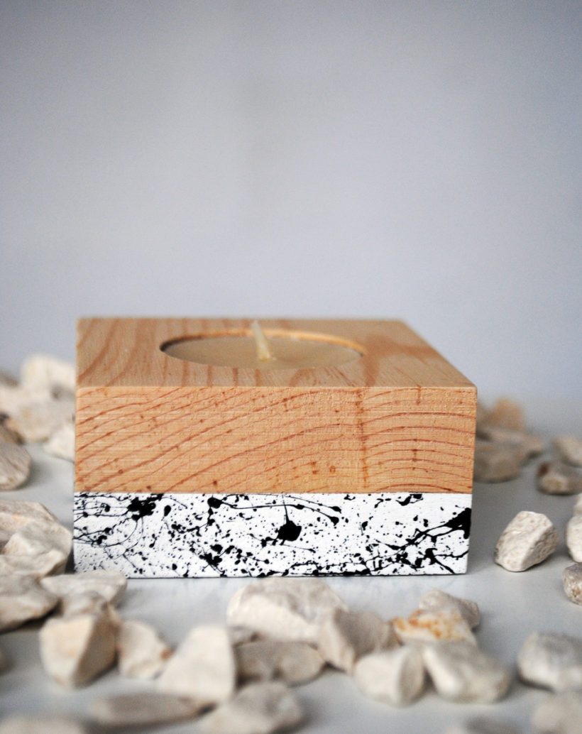 Ξύλινα κηροπήγια για ρεσώ από ξύλο έλστου σετ 2 τεμαχίων – βαμμένα με τεχνική μαρμάρου