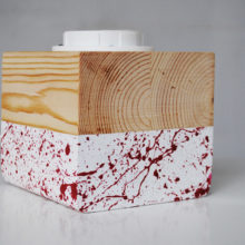 Handmade Wooden Edison cube Table Lamp 'Spruce Multi' Splashes