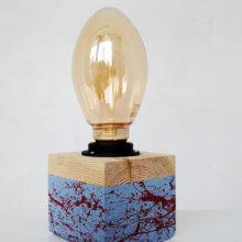 Handmade Wooden Edison cube Table Lamp 'Spruce Multi' Splashes