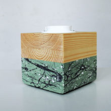 Handmade Wooden Edison cube Table Lamp 'Spruce Multi' Splashes