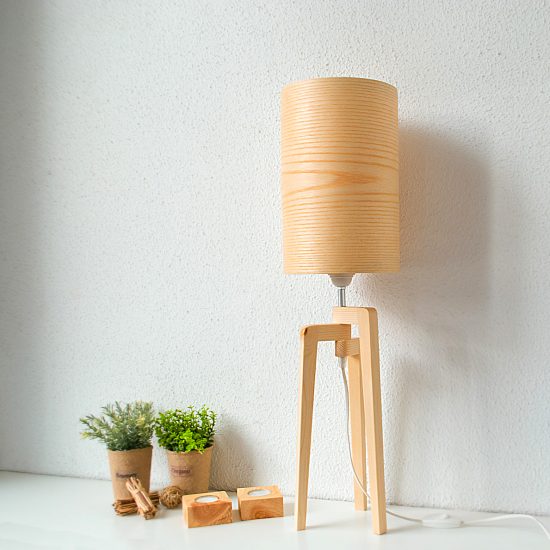 Handmade Wooden Table Lamp 'Tripod II Mini Ash'