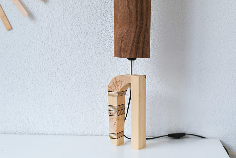 Handmade Wooden Table Lamp 'Shapes' - Giraffe Walnut Tall