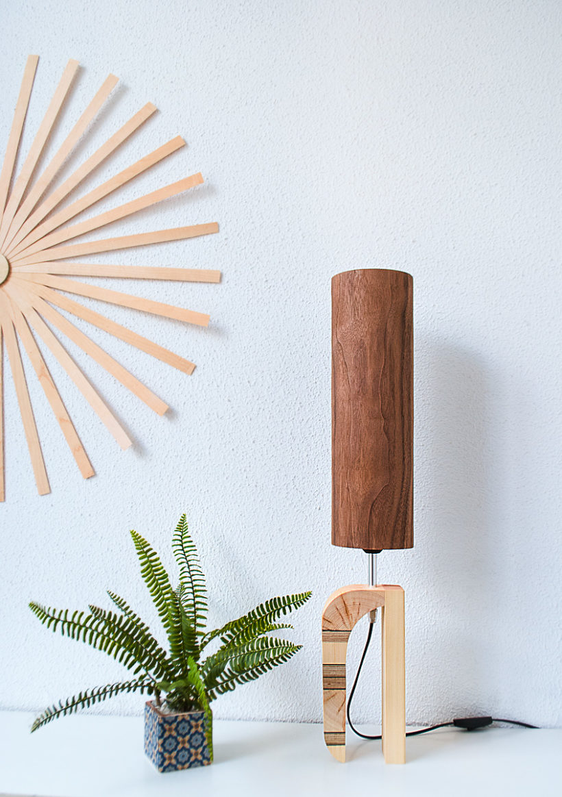 Handmade Wooden Table Lamp 'Shapes' - Giraffe Walnut Tall