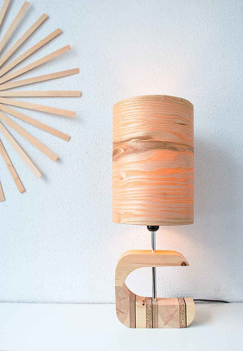Handmade Wooden Table Lamp 'Shapes' - Olive