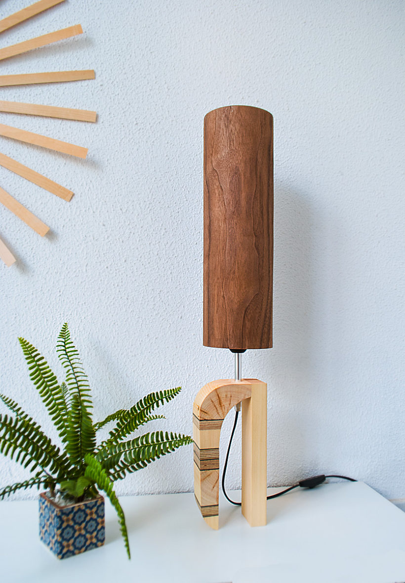 Handmade Wooden Table Lamp 'Shapes' - Giraffe Walnut Tall