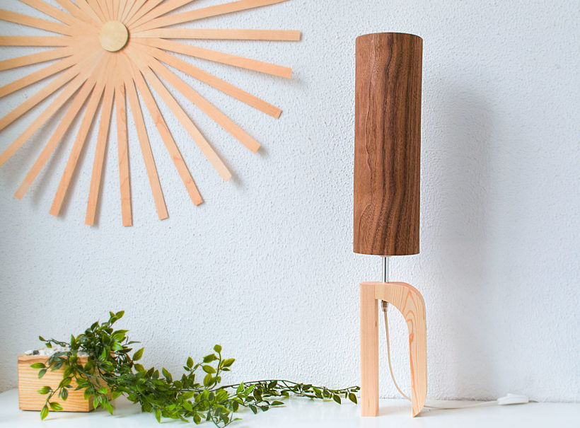 Handmade Wooden Table Lamp 'Shapes' - Giraffe Walnut Tall - Pinewood Base