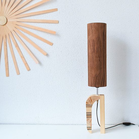 Handmade Wooden Table Lamp 'Shapes' - Giraffe Walnut Tall