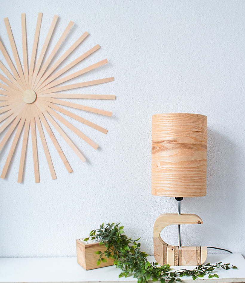 Handmade Wooden Table Lamp 'Shapes' - Olive