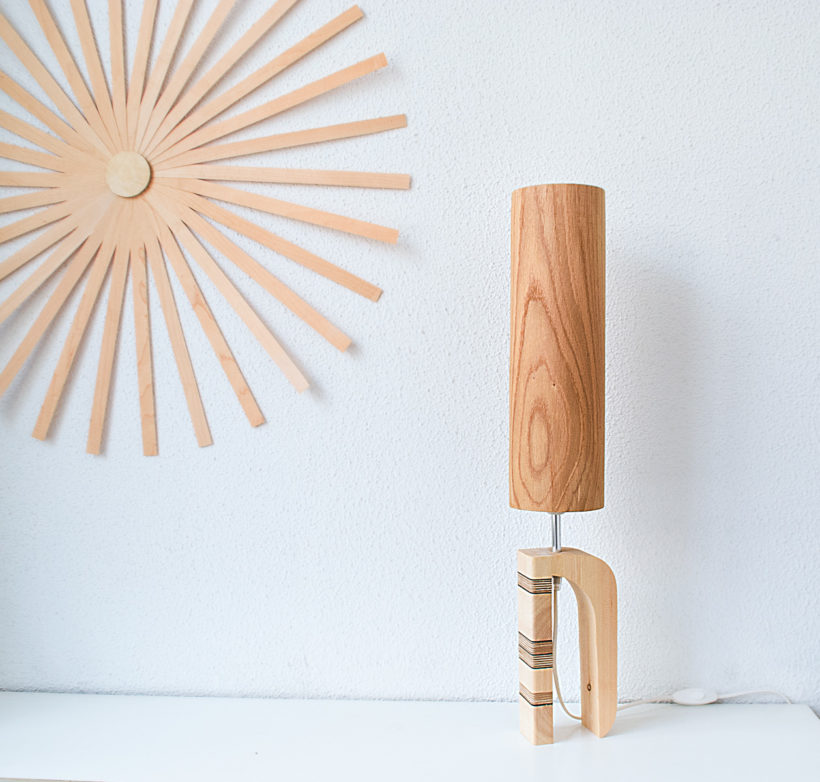 Handmade Wooden Table Lamp 'Shapes' - Giraffe Oak Tall