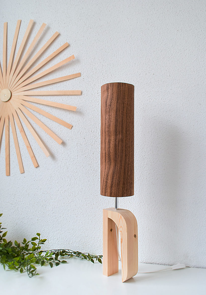 Handmade Wooden Table Lamp 'Shapes' - Giraffe Walnut Tall - Pinewood Base