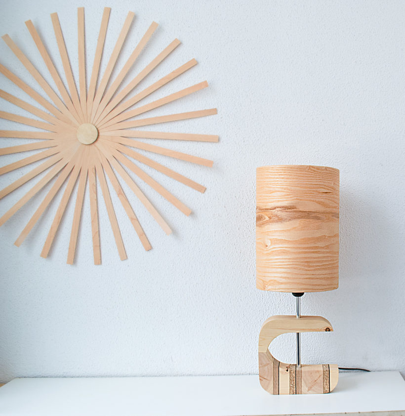 Handmade Wooden Table Lamp 'Shapes' - Olive