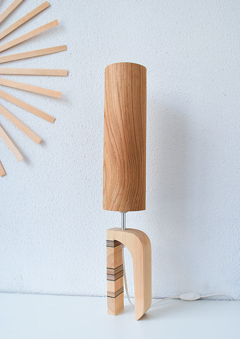 Handmade Wooden Table Lamp 'Shapes' - Giraffe Oak Tall