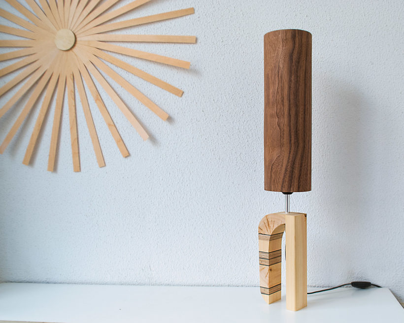 Handmade Wooden Table Lamp 'Shapes' - Giraffe Walnut Tall
