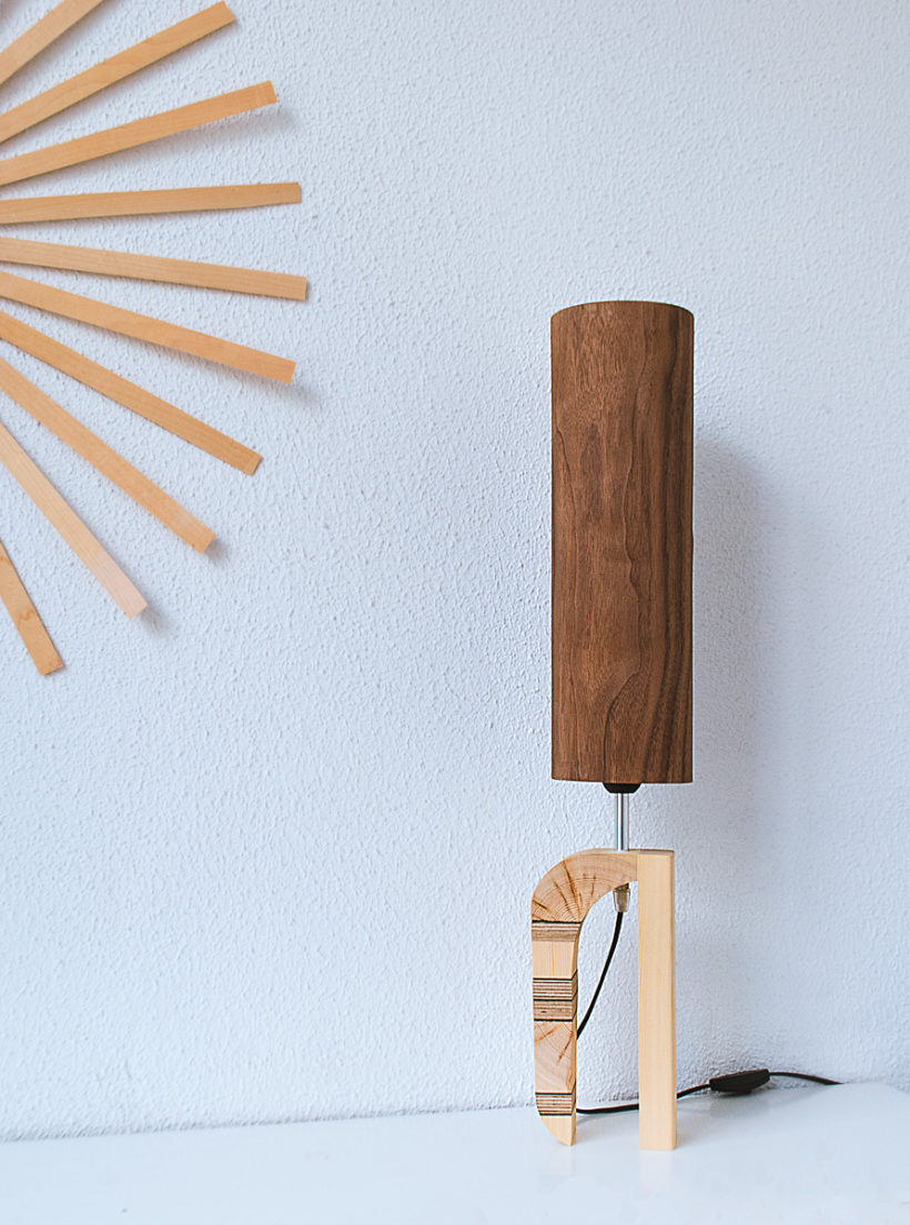 Handmade Wooden Table Lamp 'Shapes' - Giraffe Walnut Tall