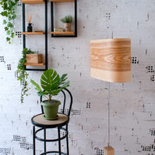Handmade Wooden Floor Lamp 'Wagon Olive'