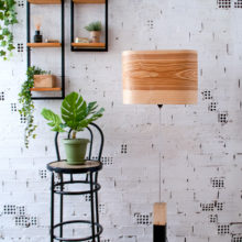 Handmade Wooden Floor Lamp 'Wagon Olive'