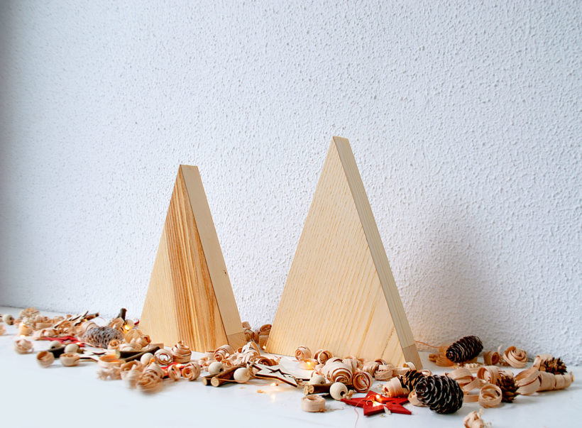 Handmade Wood Christmas Trees Decoration, Olive & Ash