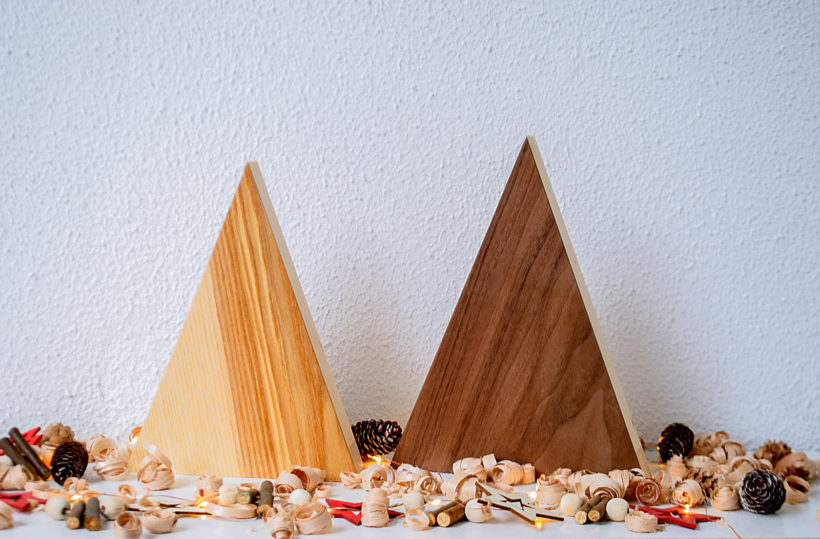 Handmade Wood Christmas Trees Decoration, Olive & Walnut