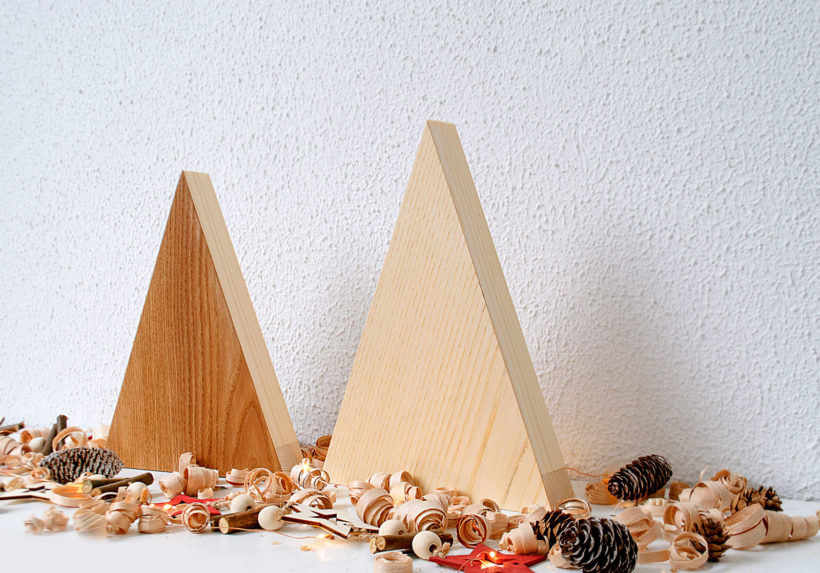 Handmade Wood Christmas Trees Decoration, Elm & Ash
