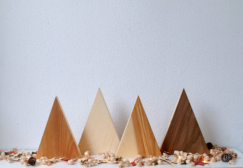 Handmade Wood Christmas Trees Decoration, Set Of 4, Elm-Walnut-Olive-Ash