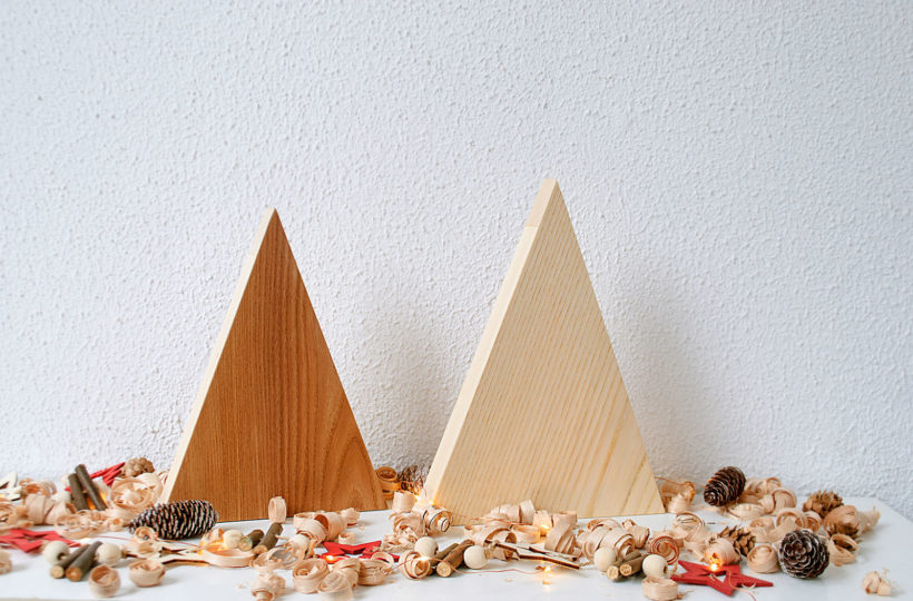 Handmade Wood Christmas Trees Decoration, Elm & Ash