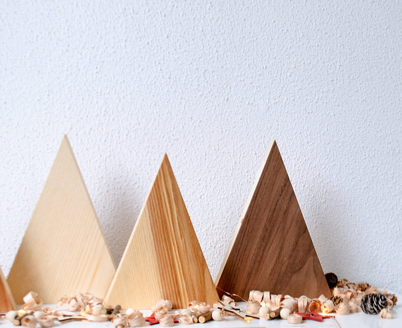 Handmade Wood Christmas Trees Decoration, Set Of 4, Elm-Walnut-Olive-Ash