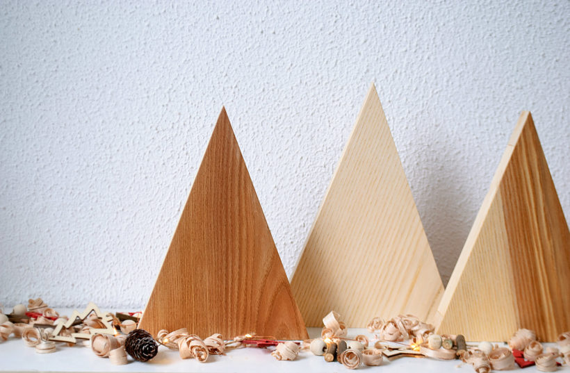 Handmade Wood Christmas Trees Decoration, Set Of 4, Elm-Walnut-Olive-Ash