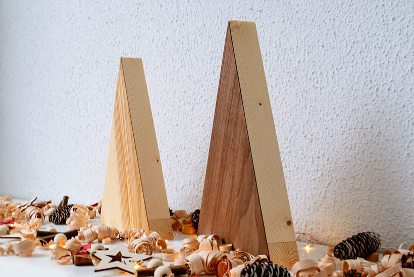 Handmade Wood Christmas Trees Decoration, Olive & Walnut
