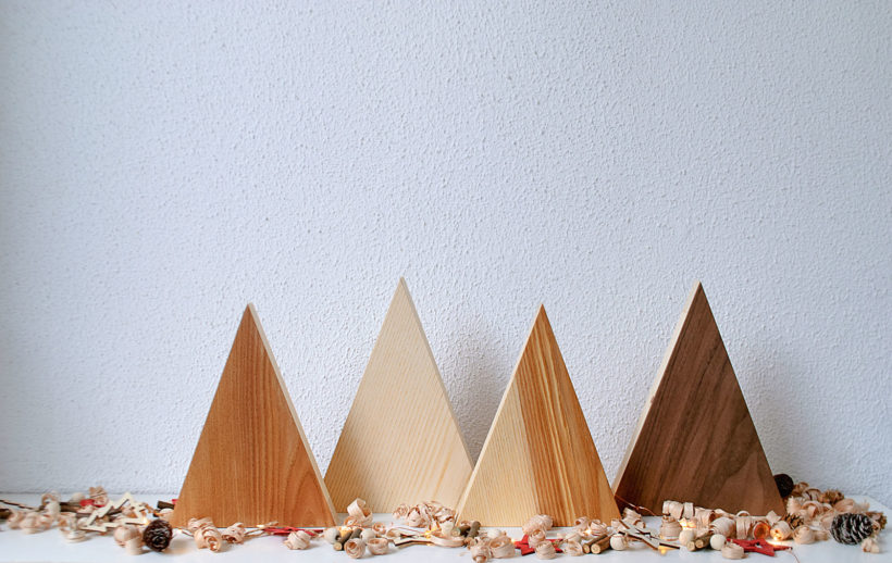 Handmade Wood Christmas Trees Decoration, Set Of 4, Elm-Walnut-Olive-Ash